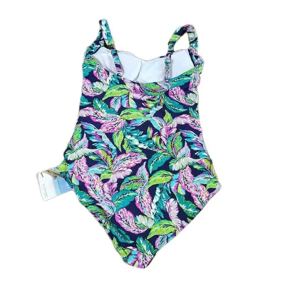 Sunseeker One Piece Swimsuit Size 14 D Cup Tummy Control Tropical Leaf Ruched - Picture 10 of 14